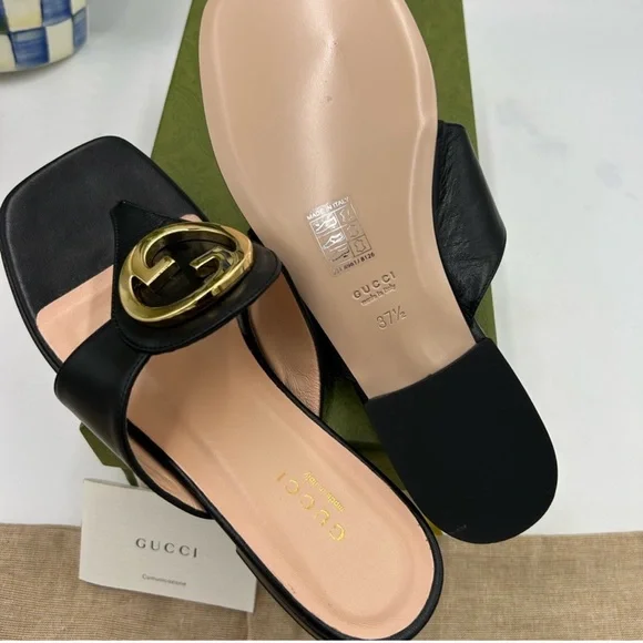 Women’s Gucci, blonde GG leather thong Sandals size 37.5 made in Italy - Picture 9 of 11
